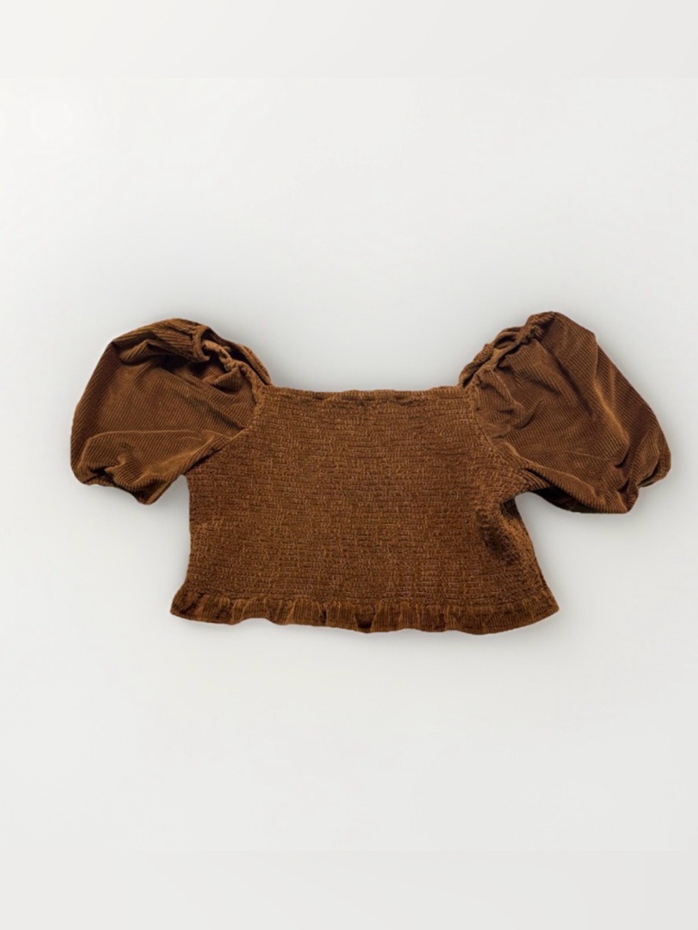 American Eagle Womens Brown Smocked Corduroy Cropped Shirt Size XXL  Puff Sleeve